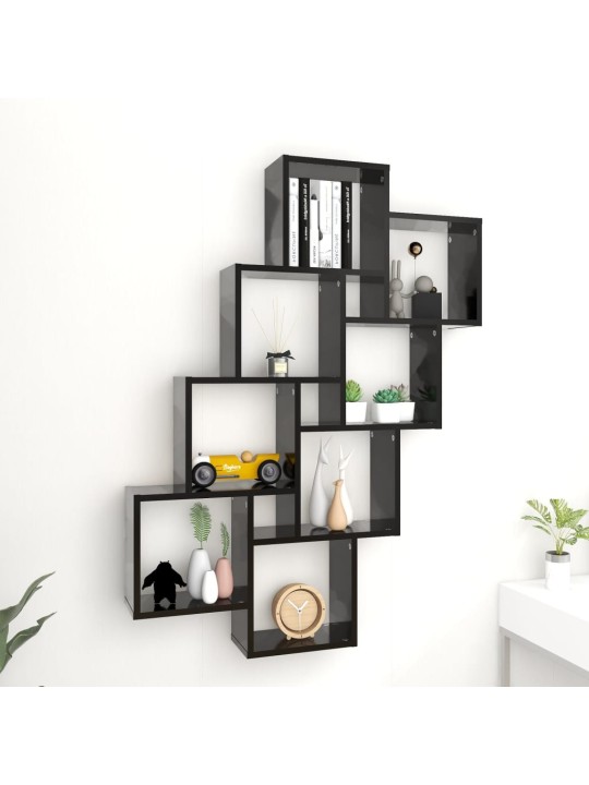 Kuba formas sienas plaukts melns 90x15x119 cm inženierijas koks