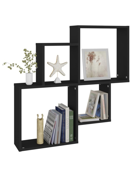Kuba formas sienas plaukts, melns, 80x15x78,5 cm