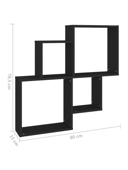 Kuba formas sienas plaukts, melns, 80x15x78,5 cm