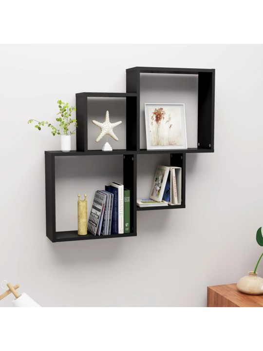 Kuba formas sienas plaukts, melns, 80x15x78,5 cm