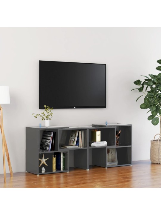 Tv plaukts, 104x30x52 cm, spīdīgi pelēks, inženierijas koks