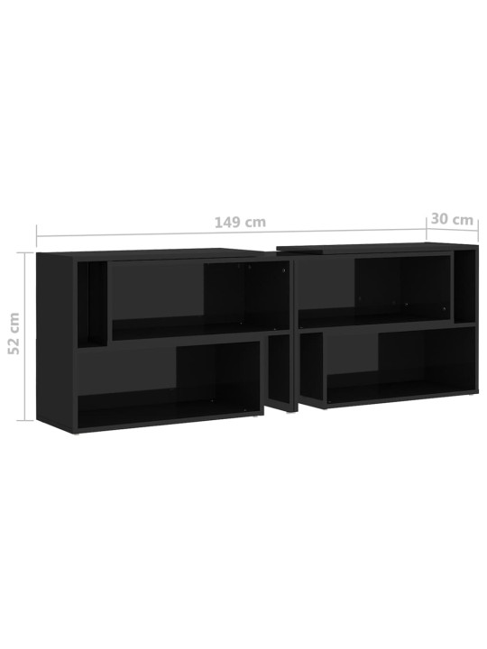 Tv plaukts, 149x30x52 cm, spīdīgi melns, inženierijas koks