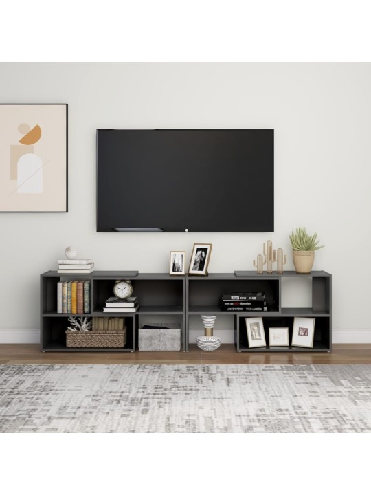 Tv plaukts, 149x30x52 cm, spīdīgi pelēks, inženierijas koks