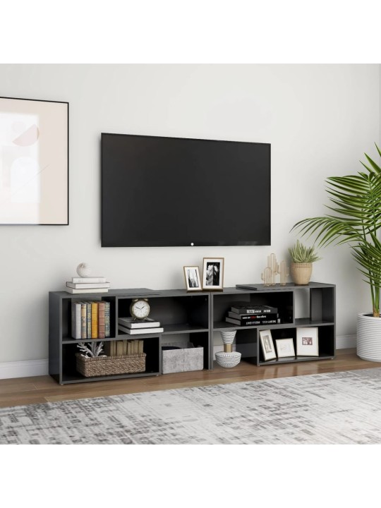 Tv plaukts, 149x30x52 cm, spīdīgi pelēks, inženierijas koks