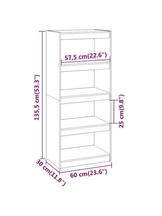 Grāmatu plaukts, medus brūns, 60x30x135,5 cm, priedes koks