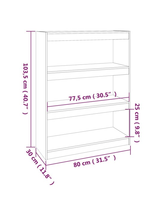 Grāmatu plaukts, 80x30x103,5 cm, priedes masīvkoks