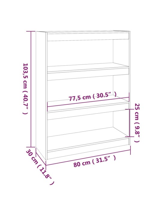 Grāmatu plaukts, balts, 80x30x103,5 cm, priedes masīvkoks