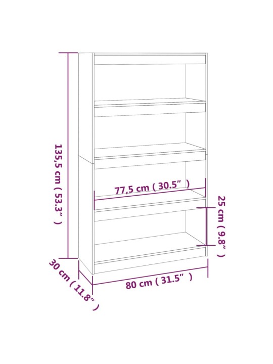 Grāmatu plaukts, medus brūns, 80x30x135,5 cm, priedes koks