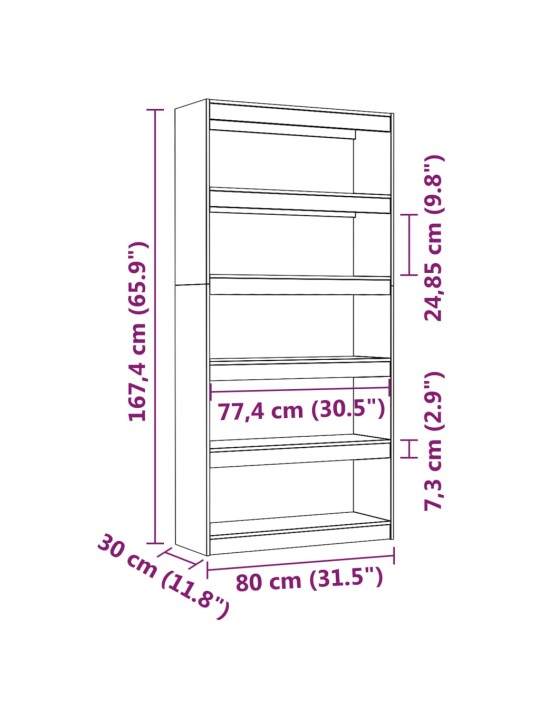 Grāmatu plaukts, 80x30x167,4 cm, priedes masīvkoks
