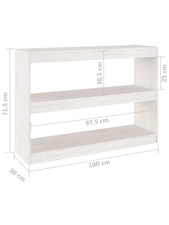 Grāmatu plaukts, balts, 100x30x71,5 cm, priedes koks