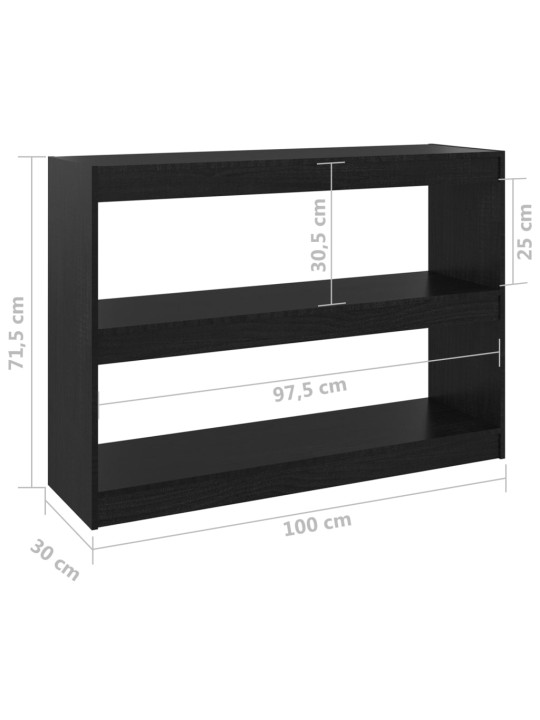 Grāmatu plaukts, melns, 100x30x71,5 cm, priedes koks