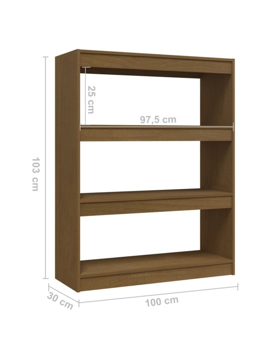 Grāmatu plaukts, medus brūns, 100x30x103 cm, priedes masīvkoks