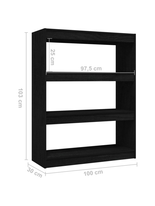 Grāmatu plaukts, melns, 100x30x103 cm, priedes masīvkoks