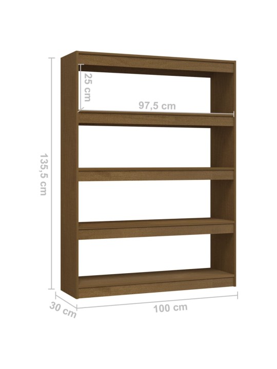 Grāmatu plaukts, medus brūns, 100x30x135,5 cm, priedes koks