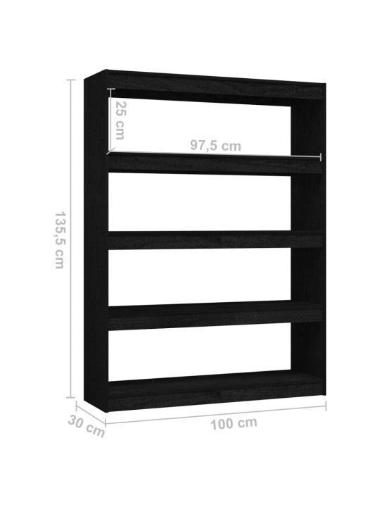 Grāmatu plaukts, melns, 100x30x135,5 cm, priedes masīvkoks
