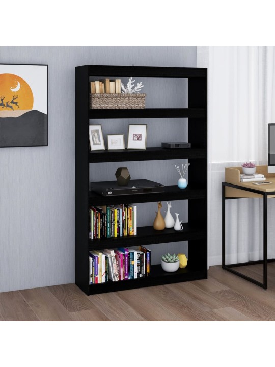 Grāmatu plaukts, melns, 100x30x167,5 cm, priedes masīvkoks