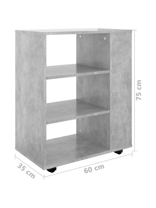 Plaukts ar riteņiem, betona pelēks 60x35x75cm inženierijas koks