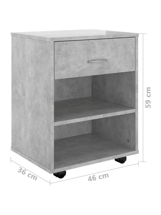 Skapītis ar riteņiem betona pelēks 46x36x59cm inženierijas koks