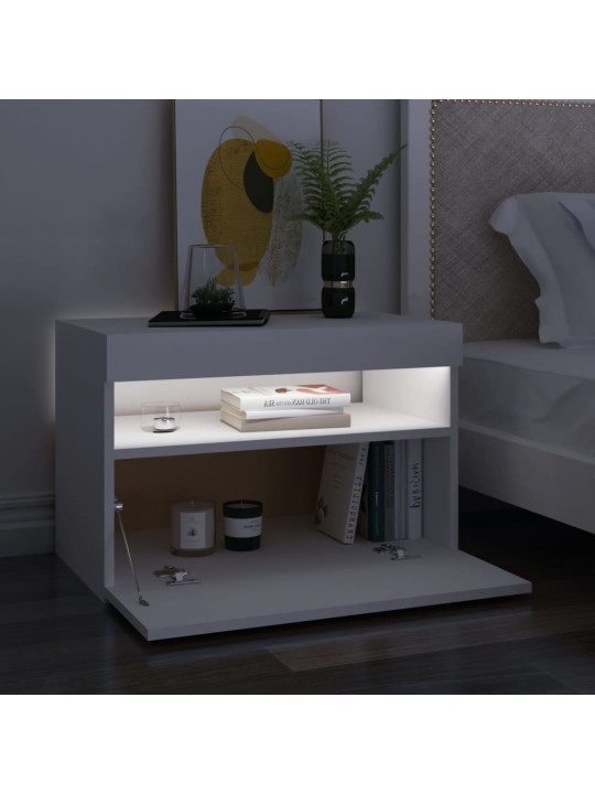 Naktsskapītis ar led, 60x35x40 cm, balts, inženierijas koks