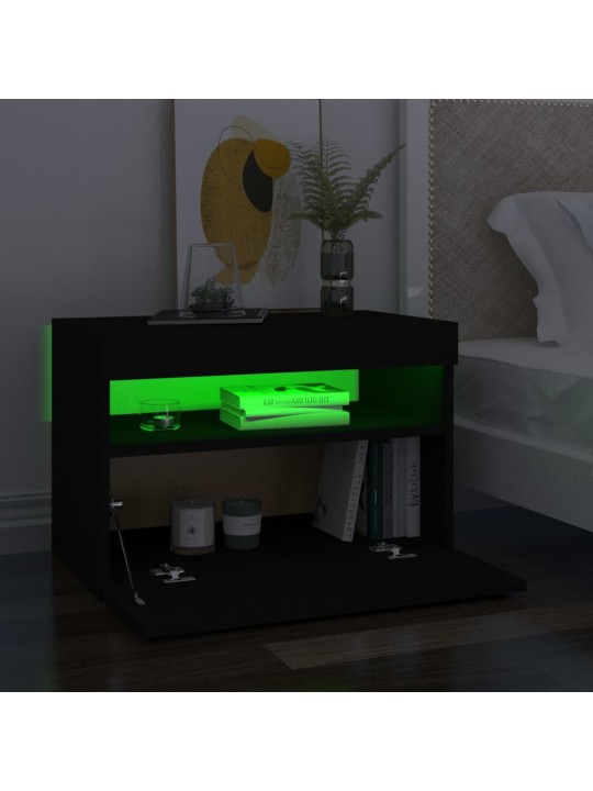 Naktsskapītis ar led, 60x35x40 cm, melns, inženierijas koks