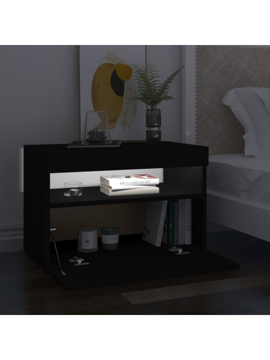 Naktsskapītis ar led, 60x35x40 cm, melns, inženierijas koks
