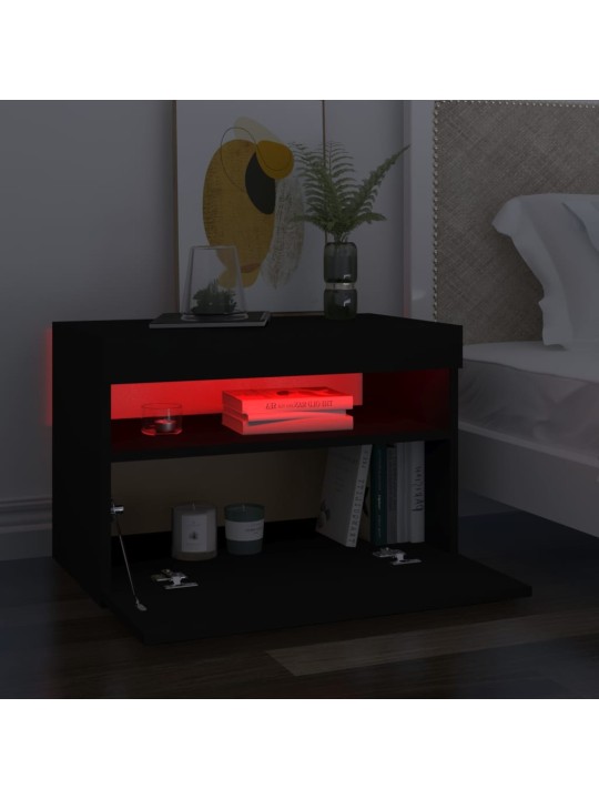 Naktsskapītis ar led, 60x35x40 cm, melns, inženierijas koks