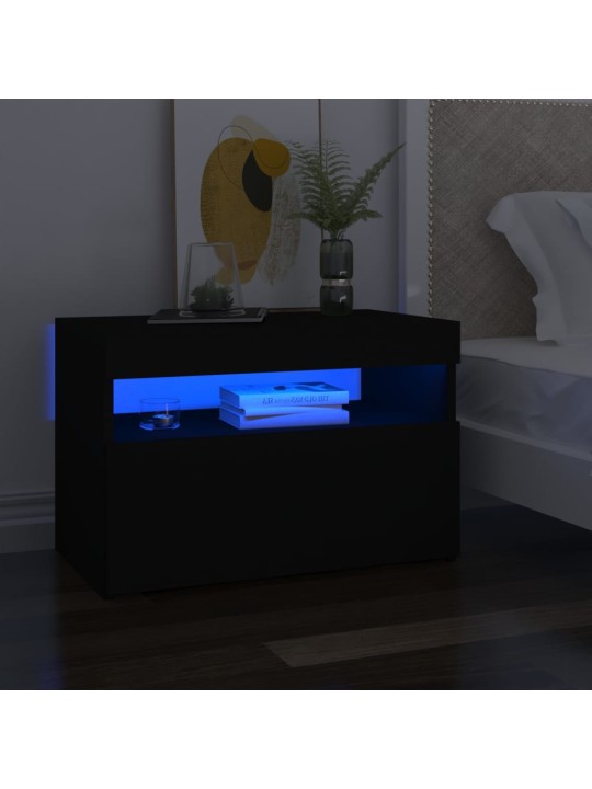 Naktsskapītis ar led, 60x35x40 cm, melns, inženierijas koks