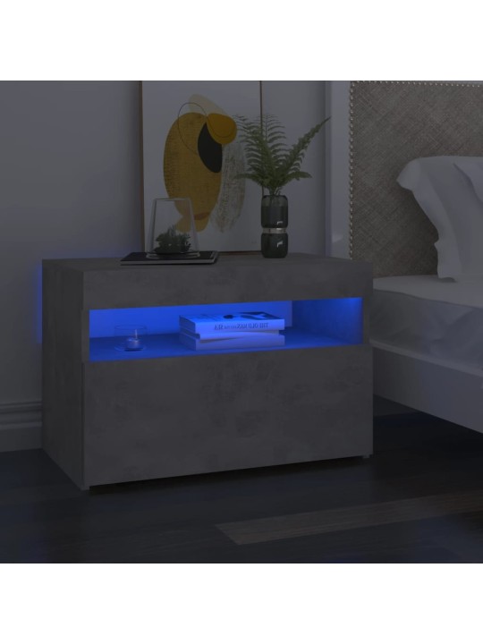 Naktsskapītis ar led, 60x35x40 cm, betona pelēks, skaidu plātne