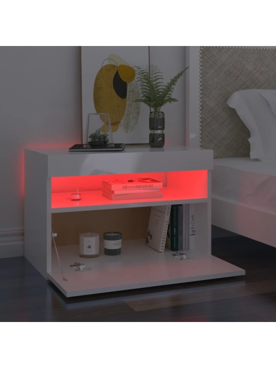 Naktsskapītis ar led, 60x35x40 cm, spīdīgi balts, skaidu plātne