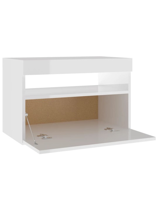 Naktsskapītis ar led, 60x35x40 cm, spīdīgi balts, skaidu plātne