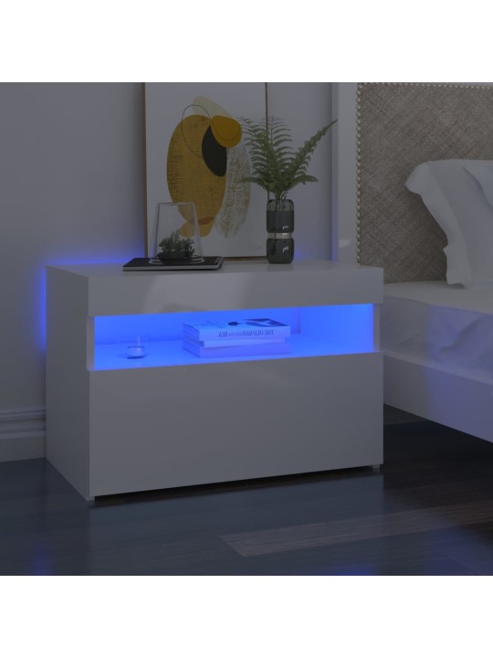 Naktsskapītis ar led, 60x35x40 cm, spīdīgi balts, skaidu plātne