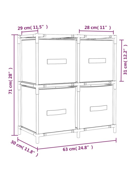 Plaukts ar 4 auduma groziem, pelēks, 63x30x71 cm, tērauds