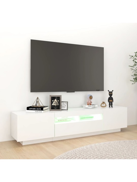 Tv skapītis ar led lampiņām, 180x35x40 cm, balts