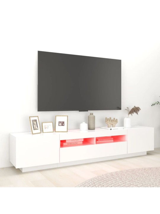 Tv skapītis ar led lampiņām, 200x35x40 cm, balts