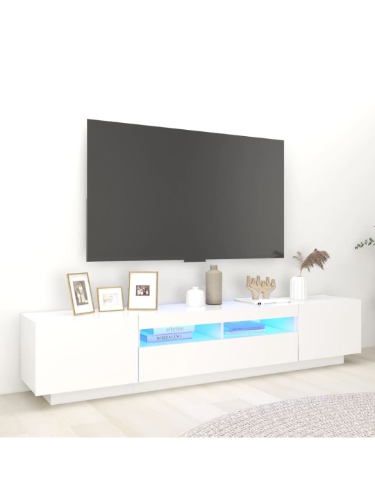 Tv skapītis ar led lampiņām, 200x35x40 cm, balts