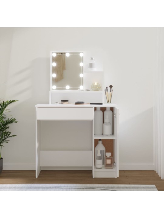 Spoguļgaldiņš ar led, balts, 86,5x35x136 cm