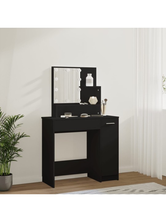 Spoguļgaldiņš ar led, 86,5x35x136 cm, melns
