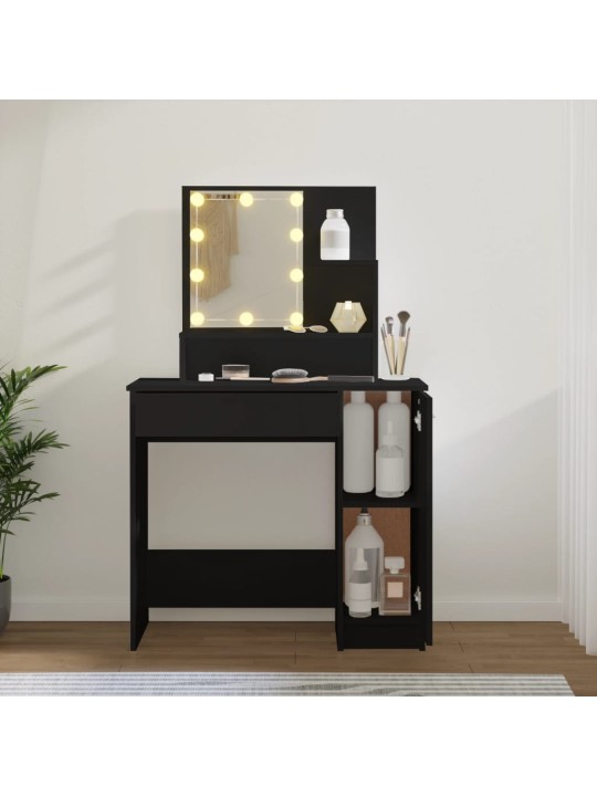 Spoguļgaldiņš ar led, 86,5x35x136 cm, melns