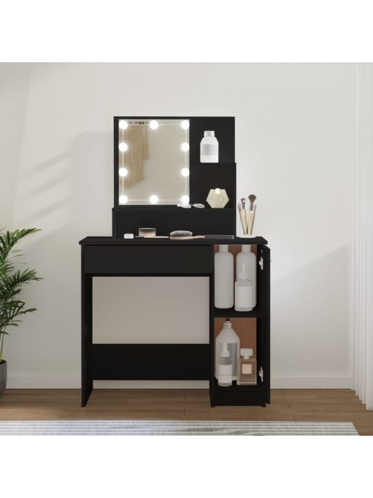 Spoguļgaldiņš ar led, 86,5x35x136 cm, melns