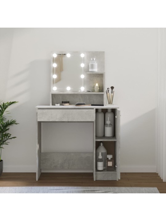 Spoguļgaldiņš ar led, betona pelēks, 86,5x35x136 cm