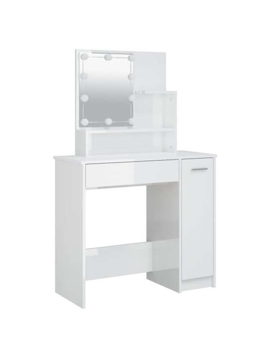 Spoguļgaldiņš ar led, spīdīgi balts, 86,5x35x136 cm