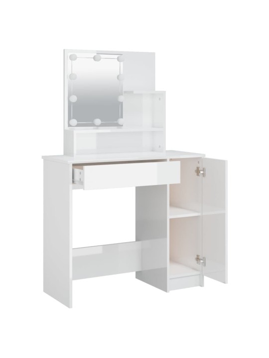 Spoguļgaldiņš ar led, spīdīgi balts, 86,5x35x136 cm