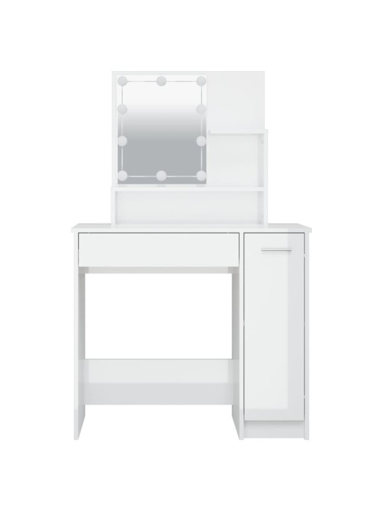Spoguļgaldiņš ar led, spīdīgi balts, 86,5x35x136 cm