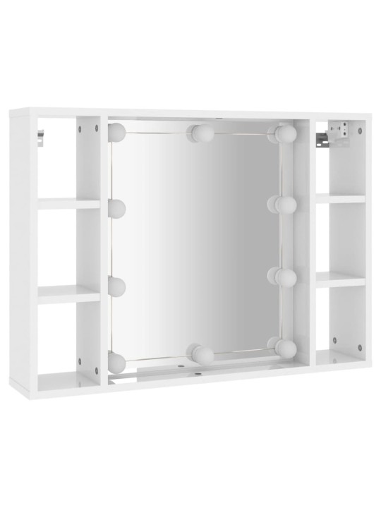 Spoguļskapītis ar led, spīdīgi balts, 76x15x55 cm