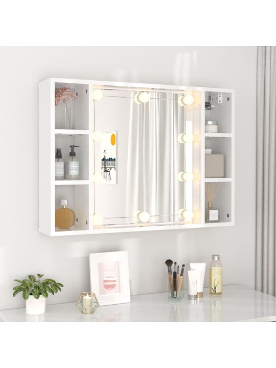 Spoguļskapītis ar led, spīdīgi balts, 76x15x55 cm