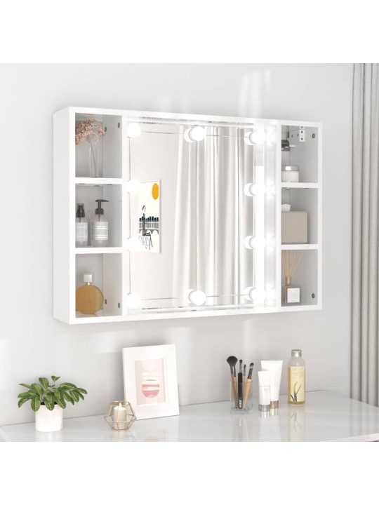 Spoguļskapītis ar led, spīdīgi balts, 76x15x55 cm