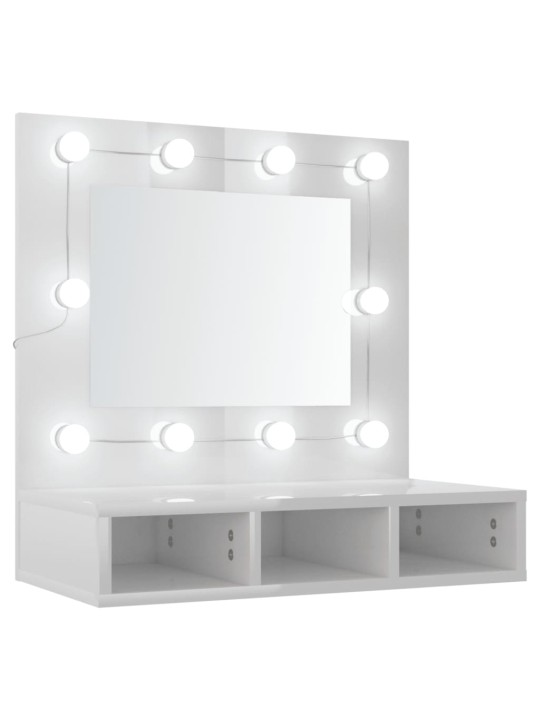 Spoguļskapītis ar led, spīdīgi balts, 60x31,5x62 cm