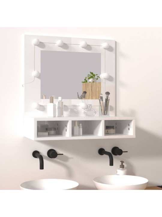 Spoguļskapītis ar led, spīdīgi balts, 60x31,5x62 cm
