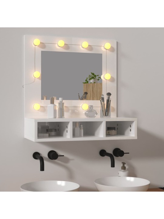 Spoguļskapītis ar led, spīdīgi balts, 60x31,5x62 cm