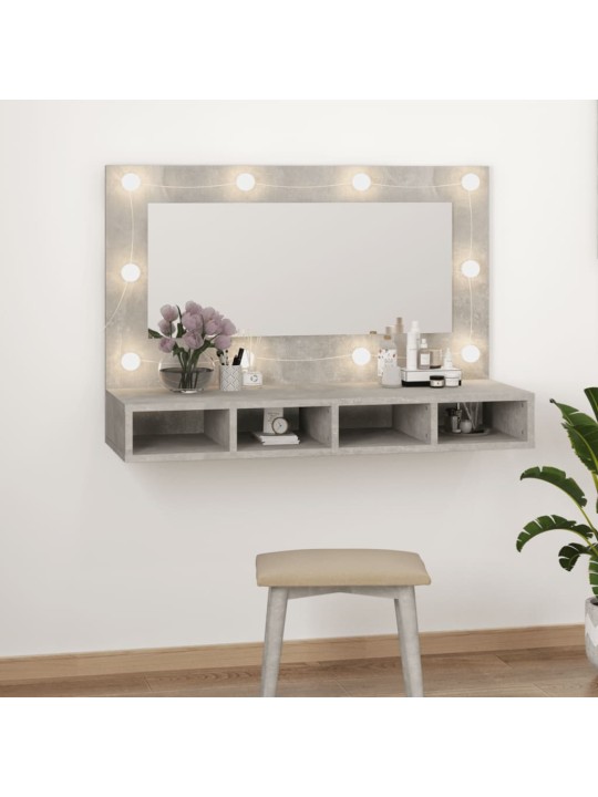 Spoguļskapītis ar led, betona pelēks, 90x31,5x62 cm